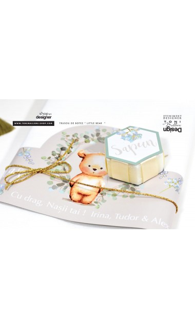 Trusou de botez personalizat prin brodare, cu ursuleti si frunze de eucalipt, Little Bear 24